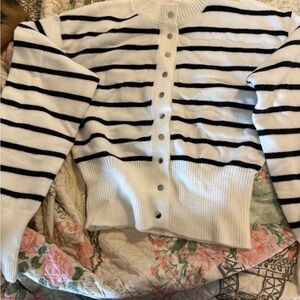 SHEIN Black and White Striped Cardigan